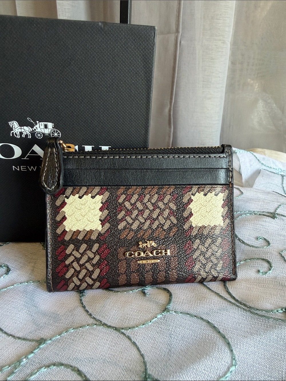 Coach Mini Skinny ID Case with Brushed Plaid Print (CN018)